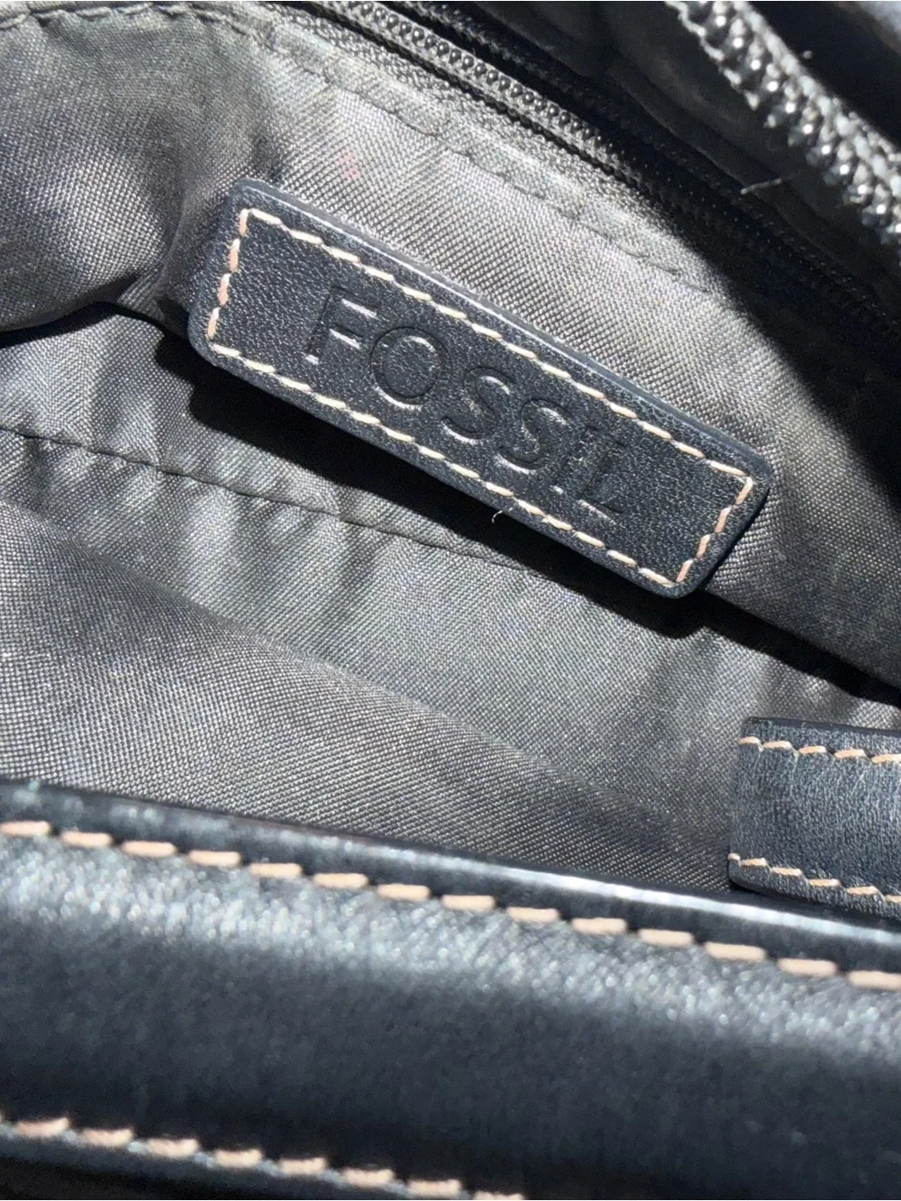 Fossil Black Leather Crossbody with Contrast Stitching and
